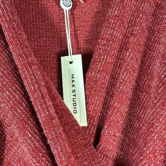 Max Studio Surplice Balloon Sleeve Faux Wrap Midi Dress Size Medium - Picture 7 of 9